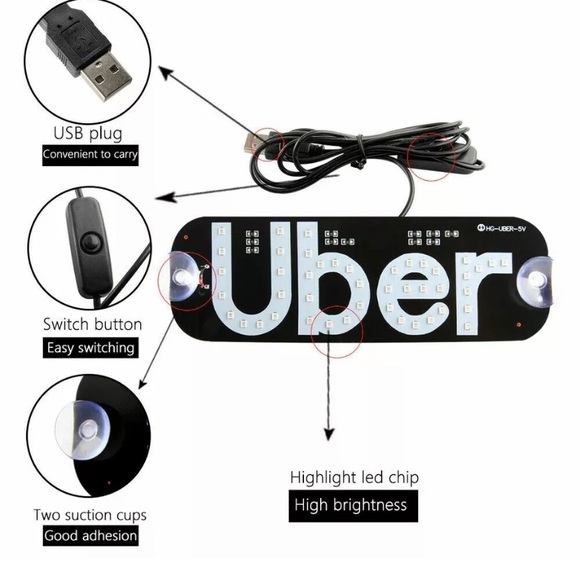 Uber led sign with usb connector in blue color - Picture 3 of 6